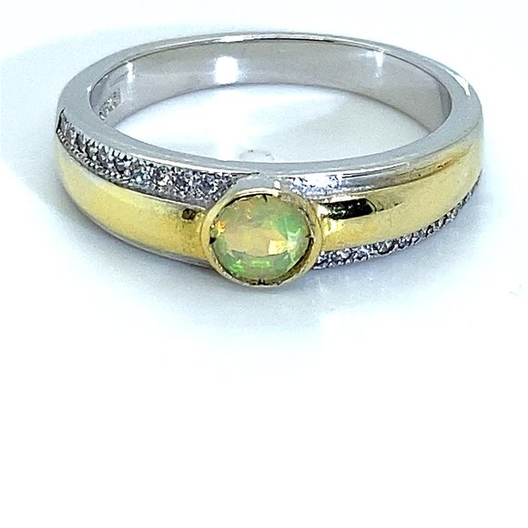 Precious Opal .34ct Golden Rhodium Silver Ring - Picture 1 of 5